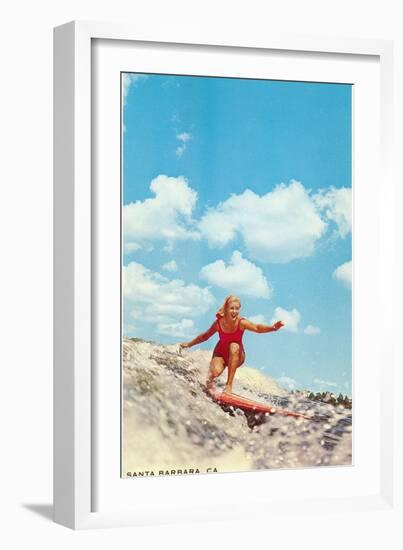 Girl Surfing, Santa Barbara, California-null-Framed Art Print