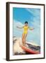 Girl Surfing-null-Framed Art Print