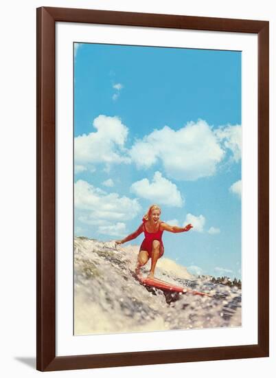 Girl Surfing-null-Framed Art Print