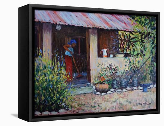 Girl Sweeping 2021 (oil)-Tilly Willis-Framed Stretched Canvas