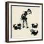 Girl Taking Pet Dogs for a Walk Getting Tangled Up-Honor C. Appleton-Framed Art Print