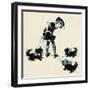 Girl Taking Pet Dogs for a Walk Getting Tangled Up-Honor C. Appleton-Framed Art Print