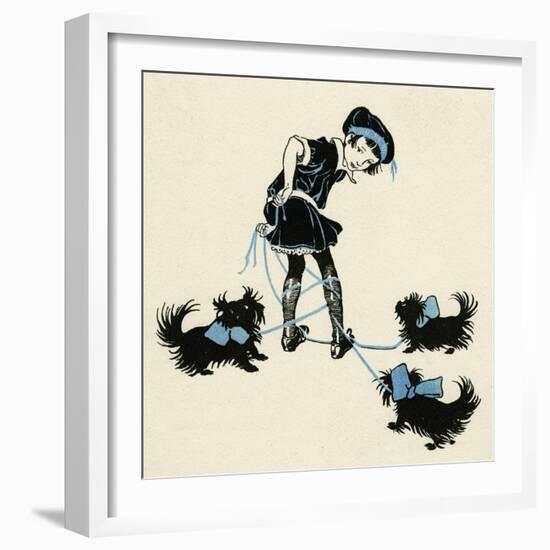 Girl Taking Pet Dogs for a Walk Getting Tangled Up-Honor C. Appleton-Framed Art Print