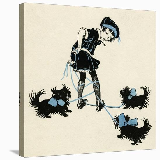 Girl Taking Pet Dogs for a Walk Getting Tangled Up-Honor C. Appleton-Stretched Canvas