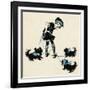 Girl Taking Pet Dogs for a Walk Getting Tangled Up-Honor C. Appleton-Framed Art Print