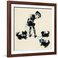 Girl Taking Pet Dogs for a Walk Getting Tangled Up-Honor C. Appleton-Framed Art Print