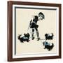 Girl Taking Pet Dogs for a Walk Getting Tangled Up-Honor C. Appleton-Framed Art Print