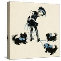 Girl Taking Pet Dogs for a Walk Getting Tangled Up-Honor C. Appleton-Stretched Canvas