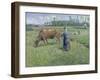 Girl Tending a Cow in Pasture, 1874-Camille Pissarro-Framed Giclee Print