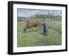 Girl Tending a Cow in Pasture, 1874-Camille Pissarro-Framed Giclee Print