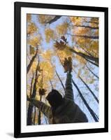 Girl Throws Leaves in the Air to Celebrate Autumn, Vashon Island, Washington State-Aaron McCoy-Framed Photographic Print