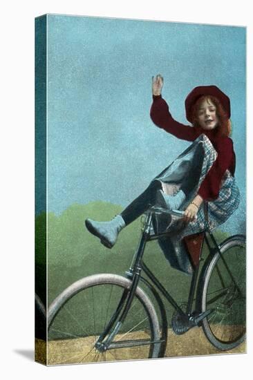 Girl Trick Riding on Bicycle-null-Stretched Canvas