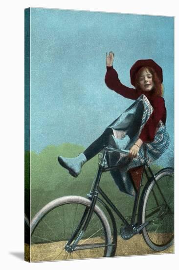 Girl Trick Riding on Bicycle-null-Stretched Canvas