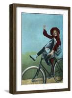 Girl Trick Riding on Bicycle-null-Framed Art Print