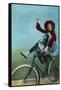 Girl Trick Riding on Bicycle-null-Framed Stretched Canvas