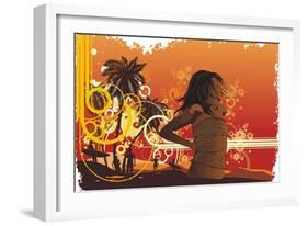 Girl,Tropical Island, Palm Trees On A Beach-gudron-Framed Art Print