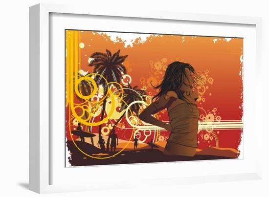 Girl,Tropical Island, Palm Trees On A Beach-gudron-Framed Premium Giclee Print