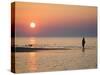 Girl Walking Barefoot on Beach at Sunset, Jurmala Beach Resort, Gulf of Riga, Latvia-Christian Kober-Stretched Canvas