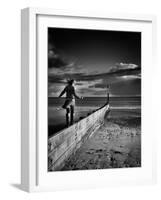 Girl Walking on Sea Defence-Rory Garforth-Framed Photographic Print