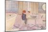 Girl Washing Doll in Bathroom-null-Mounted Art Print