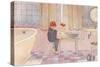 Girl Washing Doll in Bathroom-null-Stretched Canvas