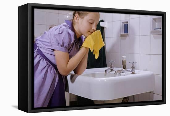 Girl Washing Her Face at Sink-William P. Gottlieb-Framed Stretched Canvas