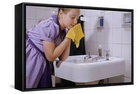 Girl Washing Her Face at Sink-William P. Gottlieb-Framed Stretched Canvas
