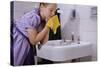 Girl Washing Her Face at Sink-William P. Gottlieb-Stretched Canvas