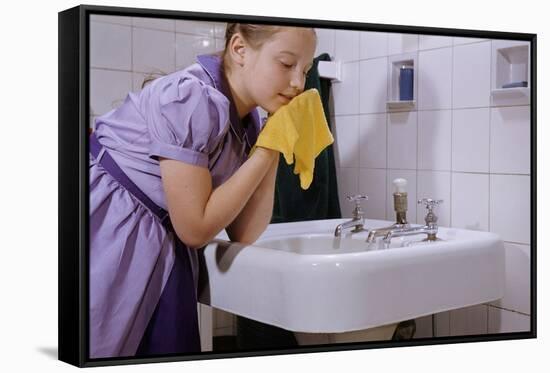 Girl Washing Her Face at Sink-William P. Gottlieb-Framed Stretched Canvas