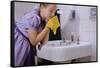 Girl Washing Her Face at Sink-William P. Gottlieb-Framed Stretched Canvas