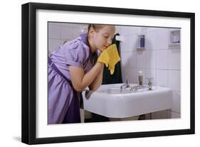 Girl Washing Her Face at Sink-William P. Gottlieb-Framed Photographic Print