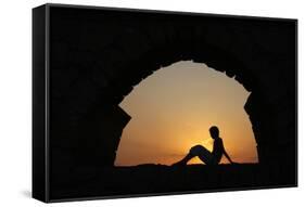 Girl watching sunset in Cesarea-Godong-Framed Stretched Canvas