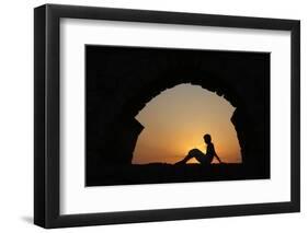 Girl watching sunset in Cesarea-Godong-Framed Photographic Print