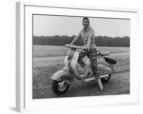 Girl Wearing a Headscarf and Jazzy Slacks Models a Lambretta Ld 125 Mark IV Scooter-null-Framed Photographic Print