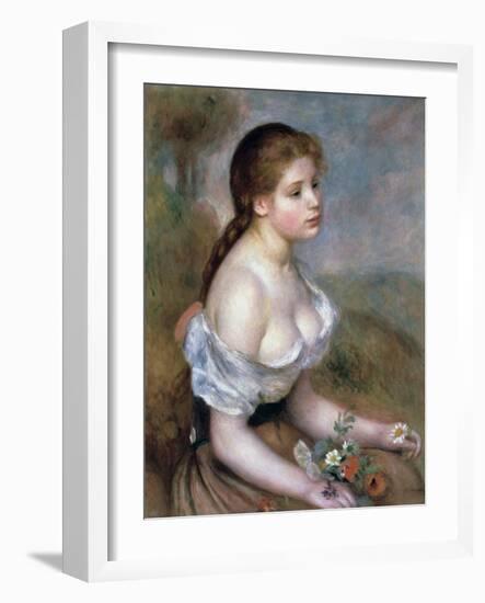 Girl Wih Flowers, C1900-Pierre-Auguste Renoir-Framed Giclee Print