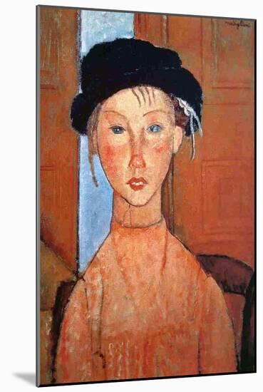 Girl with a Black Hat, 1918-Amedeo Modigliani-Mounted Giclee Print