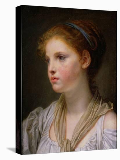Girl with a Blue Ribbon-Jean-Baptiste Greuze-Stretched Canvas