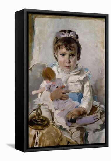 Girl with a Doll-Ignacio Pinazo camarlench-Framed Stretched Canvas