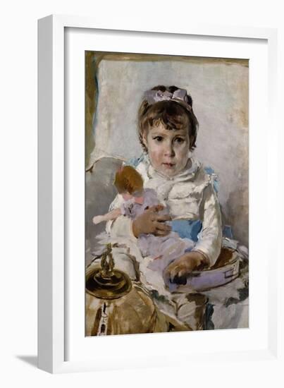 Girl with a Doll-Ignacio Pinazo camarlench-Framed Giclee Print