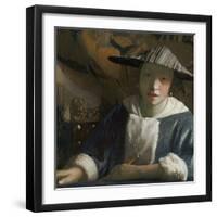 Girl with a Flute, by Johannes Vermeer, c. 1665-70, Dutch painting,-Johannes Vermeer-Framed Art Print