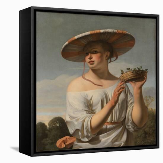 Girl with a Large Hat, 1645-1648-Caesar Boëtius van Everdingen-Framed Stretched Canvas