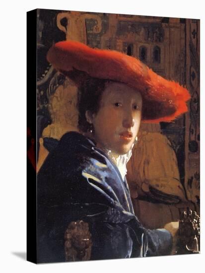 Girl with a Red Hat, C.1665-Johannes Vermeer-Stretched Canvas