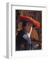 Girl with a Red Hat, C.1665-Johannes Vermeer-Framed Giclee Print