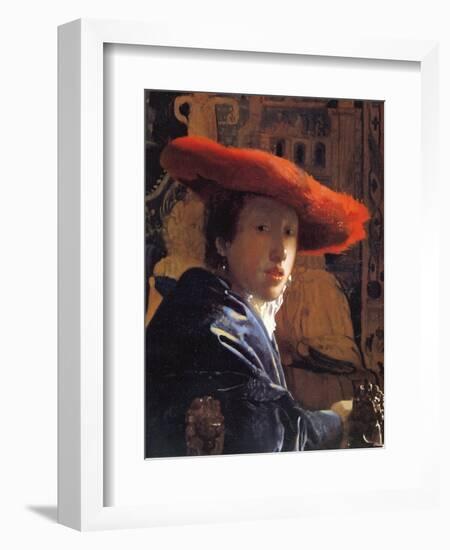 Girl with a Red Hat, C.1665-Johannes Vermeer-Framed Giclee Print
