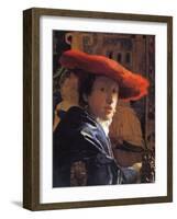 Girl with a Red Hat, C.1665-Johannes Vermeer-Framed Giclee Print