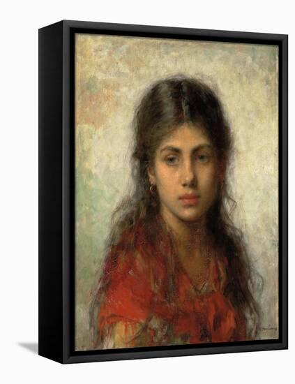 Girl with a Red Shawl-Alexei Alexevich Harlamoff-Framed Stretched Canvas