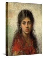 Girl with a Red Shawl-Alexei Alexevich Harlamoff-Stretched Canvas