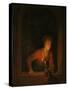 Girl with an Oil Lamp at a Window, 1645-75-Gerrit or Gerard Dou-Stretched Canvas