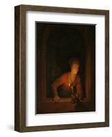 Girl with an Oil Lamp at a Window, 1645-75-Gerrit or Gerard Dou-Framed Giclee Print