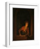 Girl with an Oil Lamp at a Window, 1645-75-Gerrit or Gerard Dou-Framed Giclee Print